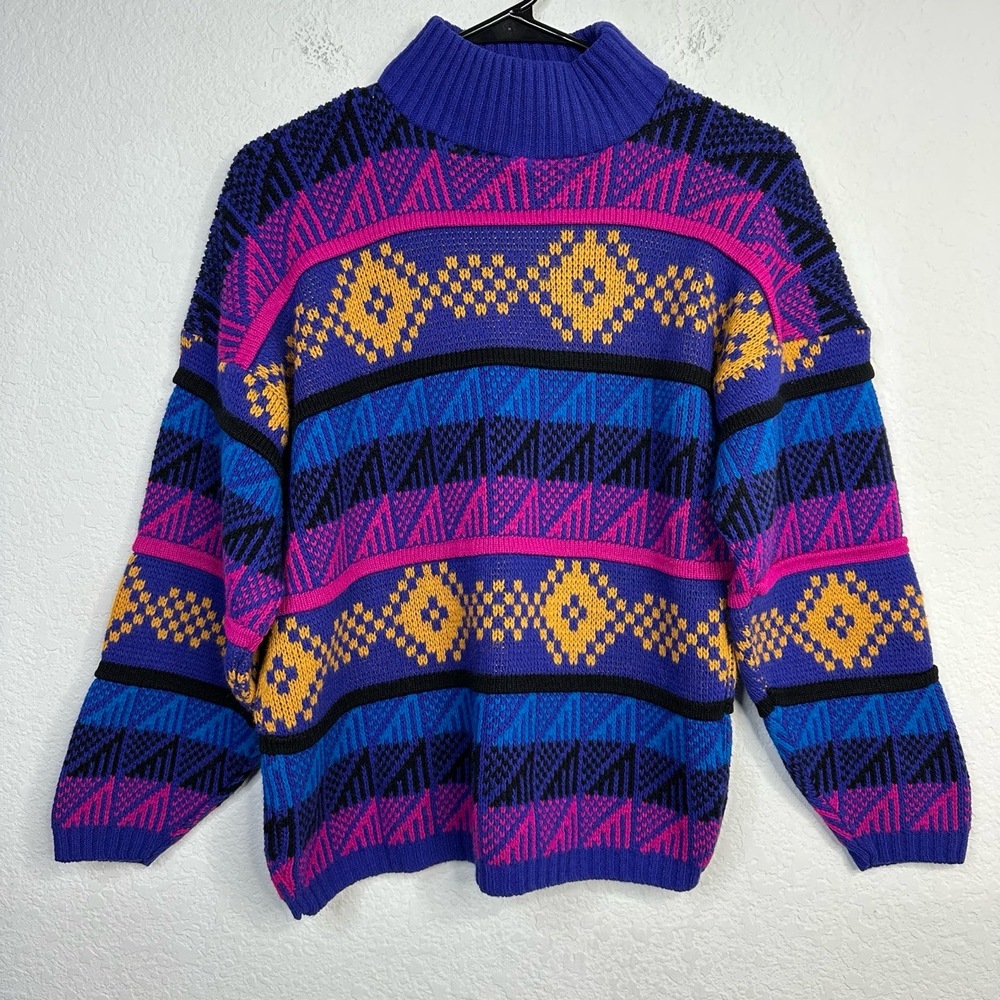 Croquet Club Sweater Womens M Colorful VTG Geometric Abstract Retro 80s 90s Snow